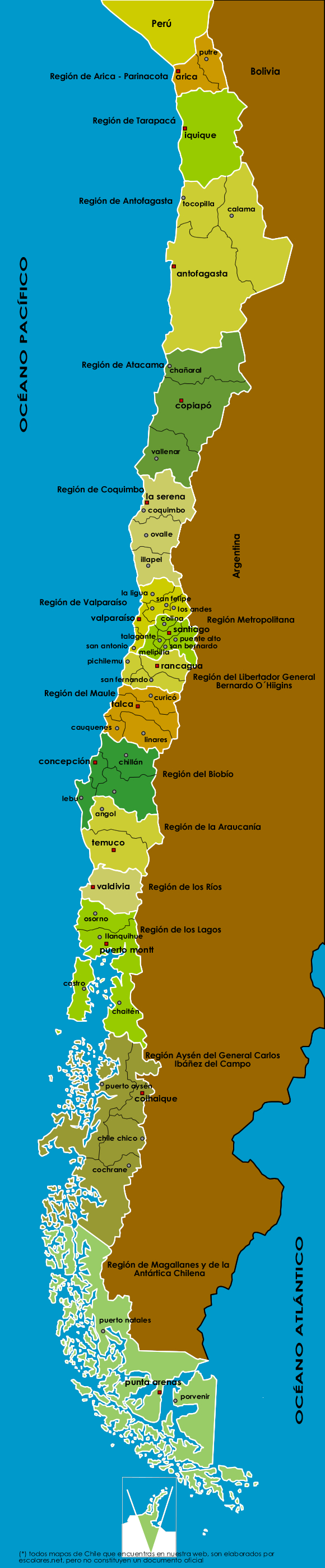 Mapa Político de Chile Actualizado con sus 15 Regiones