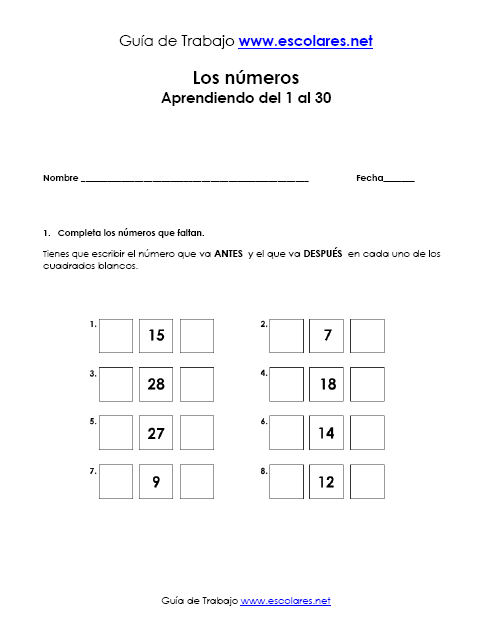 Guía Número 2 de Los Números del 1 al 30
